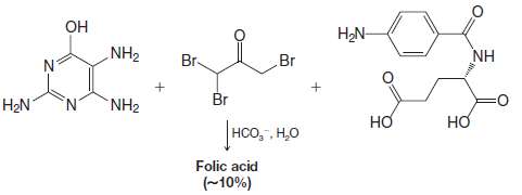 A commercial synthesis of folic acid consists of heating the