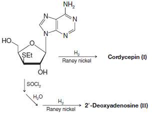 The following reaction scheme is from a synthesis of cordycepin