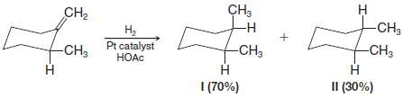 Explain the stereochemical results observed in this catalytic hydrogenation. (You