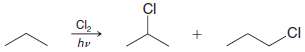 The radical reaction of propane with chlorine yields (in addition