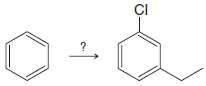 Suppose you needed to synthesize m-chloroethylbenzene from benzene.
You could begin