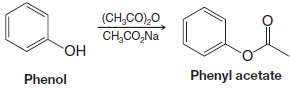 Phenol reacts with acetic anhydride in the presence of sodium