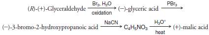 (R)-(+)-Glyceraldehyde can be transformed into (+)-malic acid by the following