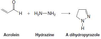 When acrolein (propenal) reacts with hydrazine, the product is a