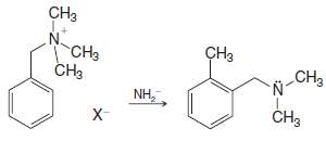 In the Sommelet-Hauser rearrangement, a benzyl quaternary ammonium salt reacts