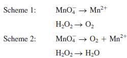 Two possible reactions of MnO4  with H2O2 to produce