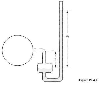In Figure P2.4.7, a single-reading mercury manometer is used to