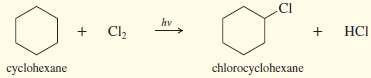 Write a mechanism for the light-initiated reaction of cyclo-hexane with