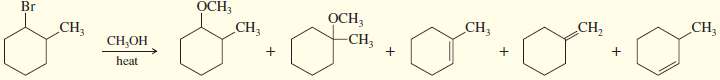 When 1-bromo-2-methylcyclohexane undergoes solvolysis in methanol, five major products are
