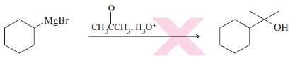 Point out the flaws in the following incorrect Grignard syntheses.
(a)
(b)
(c)
