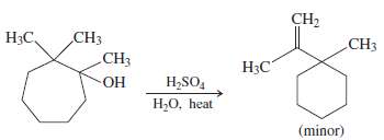 When the following substituted cycloheptanol undergoes dehydration, one of the
