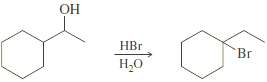 When 1-cyclohexylethanol is treated with concentrated aqueous HBr, the major