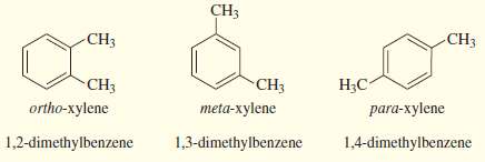 The three isomers of dimethylbenzene are commonly named ortho-xylene, meta-xylene,