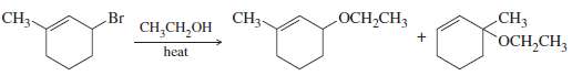 When 3-bromo-1-methylcyclohexene undergoes solvolysis in hot ethanol, two products are