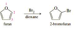 Furan undergoes electrophilic aromatic substitution more readily than benzene; mild