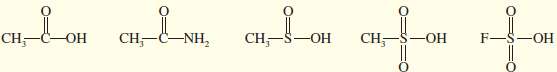 The following compounds can all react as acids.
(a) For each