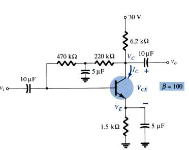 For the voltage feedback network of Fig. 4.120, determine:
a. IC.
b.