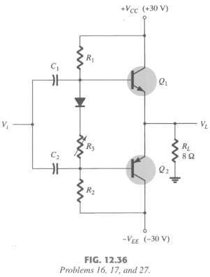 For the class B power amplifier of Fig. 12.36, calculate:
a.