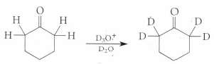 Give a curved-arrow mechanism for the deuterium exchange shown in