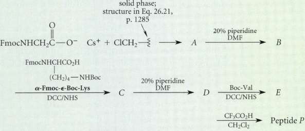 Consider the following solid-phase peptide synthesis:
(a) Give the structure of