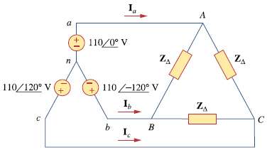 Solve for the line currents in the Y-Î” circuit of