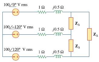 For the three-phase circuit in Fig. 12.59, find the average