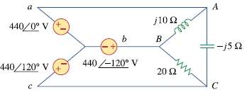 Refer to the unbalanced circuit of Fig. 12.63. Calculate:
(a) The