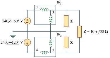 For the circuit displayed in Fig. 12.74, find the wattmeter