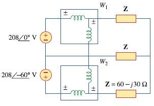 Predict the wattmeter readings for the circuit in Fig. 12.75.