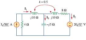 Determine currents I1, I2, and I3 in the circuit of