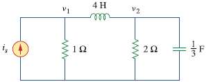 Find the node voltages v1 and v2 in the circuit