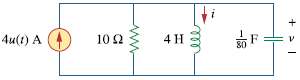 Consider the parallel RLC circuit of Fig. 16.57. Find v(t)
