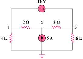 Determine the node voltages in the circuit in Fig. 3.67