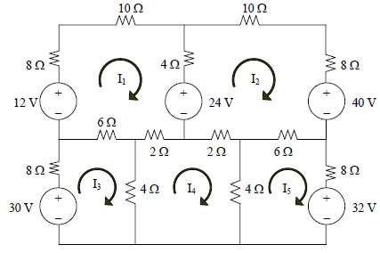 Write a set of mesh equations for the circuit in