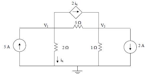 Solve for V1 and V2 in the circuit of Fig.