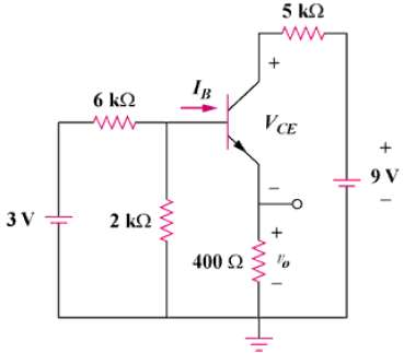 For the transistor circuit of Fig. 3.127, find IB, VCE,