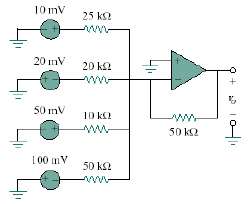 Calculate the output voltage due to the summing amplifier shown