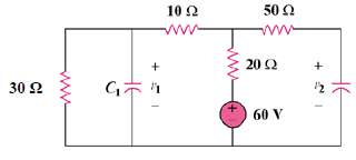 Find the voltage across the capacitors in the circuit of