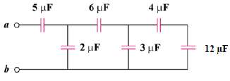 Determine the equivalent capacitance at terminals a - b of
