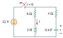 For the circuit in Fig. 8.62, find:
(a) i(0+) and v(0+),
(b)