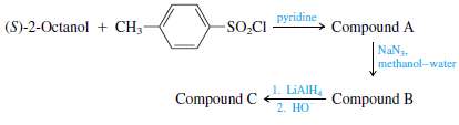 Give the structures, including stereochemistry, of compounds A through C.