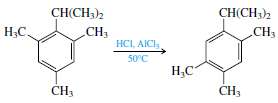When 2-isopropyl-1,3,5-trimethylbenzene is heated with aluminum chloride (trace of HCl