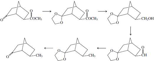 The following five-step synthesis has been reported in the chemical