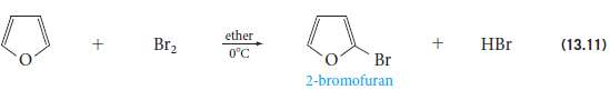 Write out the steps in the mechanism for bromination offuran