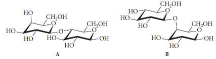 Hydrolysis of disaccharides A and B gives the same products