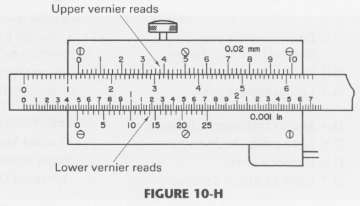 Figure 10-H shows a section of a vernier caliper. What