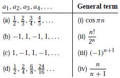 Match each sequence with its general term: