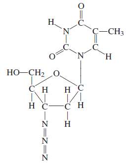 39-azido-39-deoxythymidine, shown here, commonly known as AZT, is one of