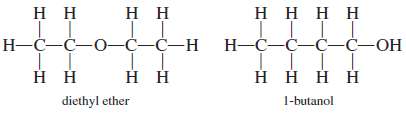 Diethyl ether has a boiling point of 34.5°C, and 1-butanol