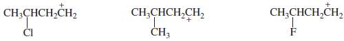 List the carbocations in order of decreasing stability.
a.
b.